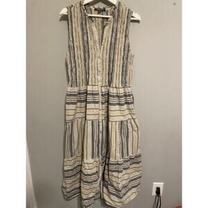 Laurel Grey Dress Striped With‎ Pockets Size XL Cottage Core